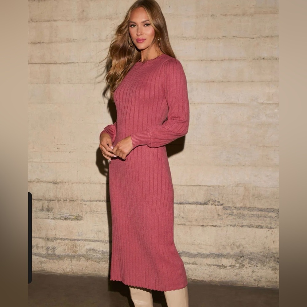 Vici Ribbed Midi Dress - Dusty Pink - Picture 3 of 11